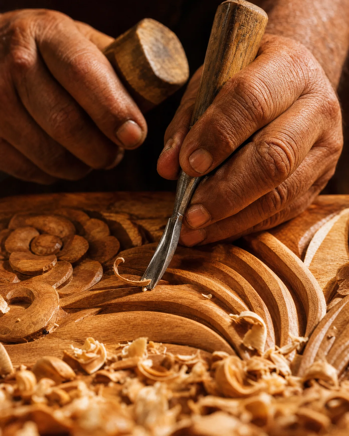 Artesano de Tonalá tallando madera